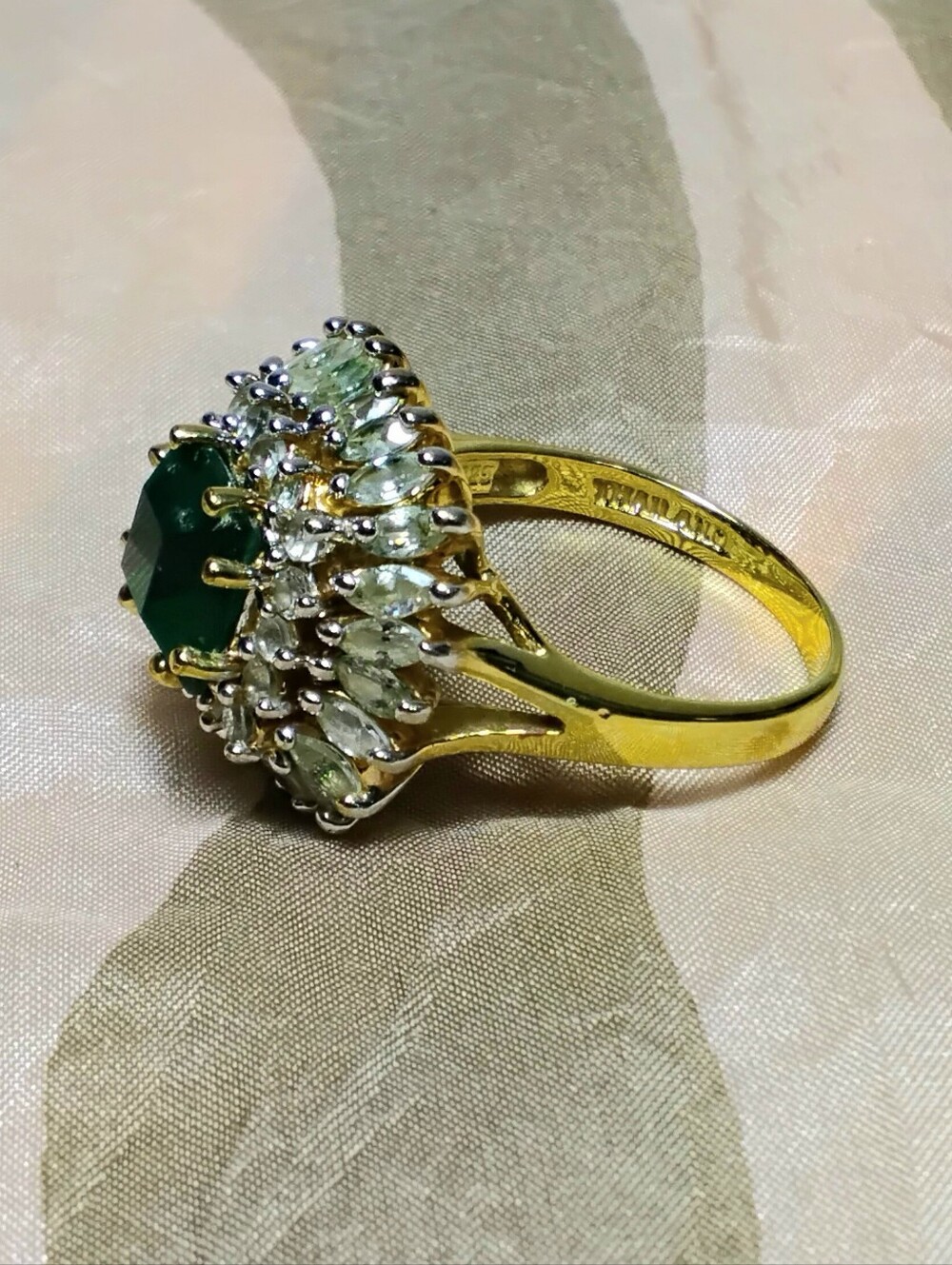 Camrose & Kross Gold Emerald & Diamond Jackie Kennedy Ring Sz 8-3/4 - Picture 3 of 8